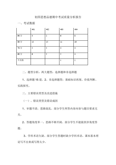初四思想品德期中考试质量分析报告