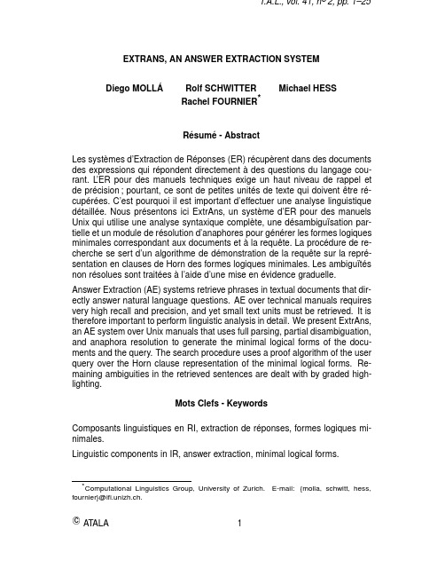 T.A.L., vol. 41, n o 2, pp. 1–25 EXTRANS, AN ANSWER EXTRACTION SYSTEM