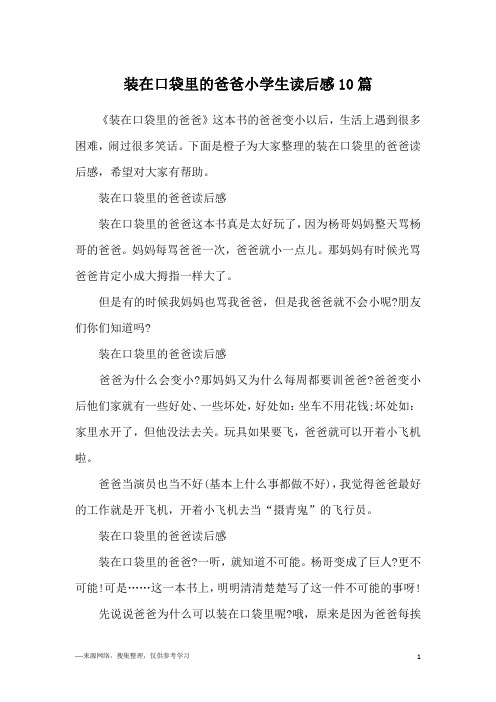 装在口袋里的爸爸小学生读后感10篇