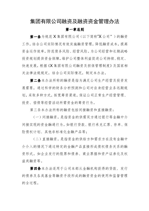 集团有限公司融资及融资资金管理办法