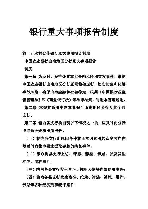 银行重大事项报告制度