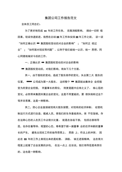集团公司工作报告范文