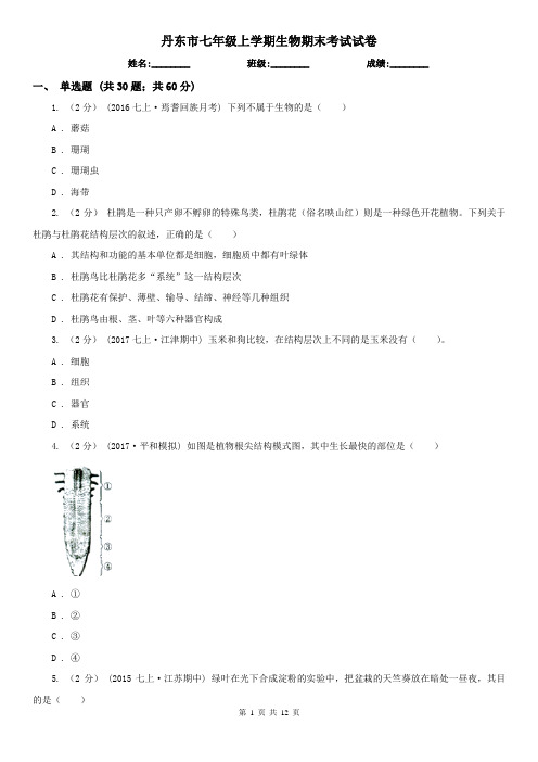 丹东市七年级上学期生物期末考试试卷