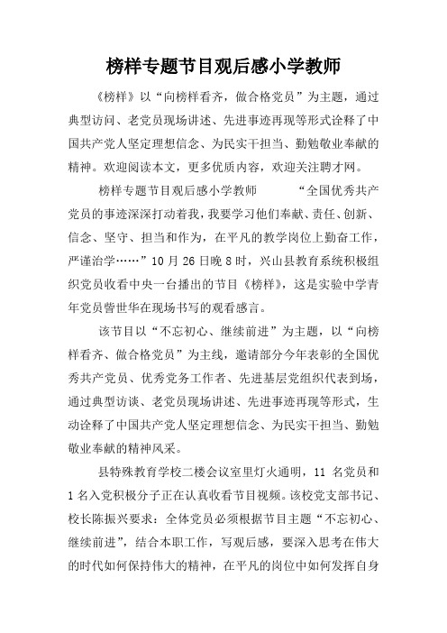 榜样专题节目观后感小学教师