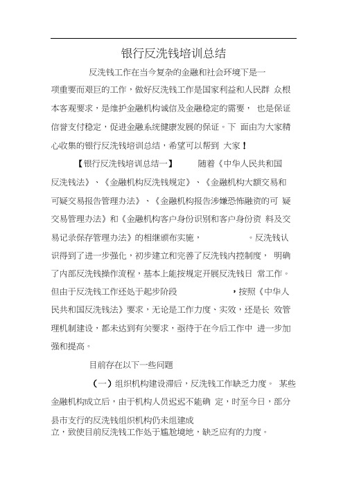 银行反洗钱培训总结