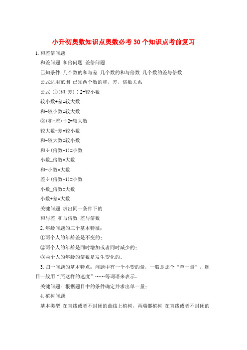 小升初奥数知识点奥数必考30个知识点考前复习  
