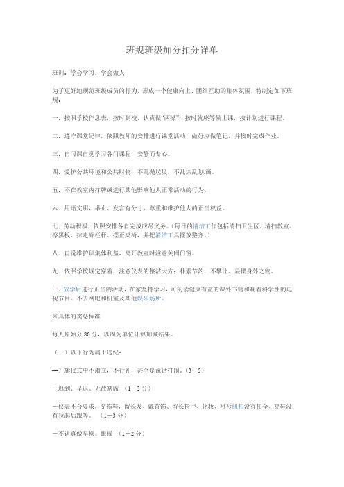 班规、加分、扣分