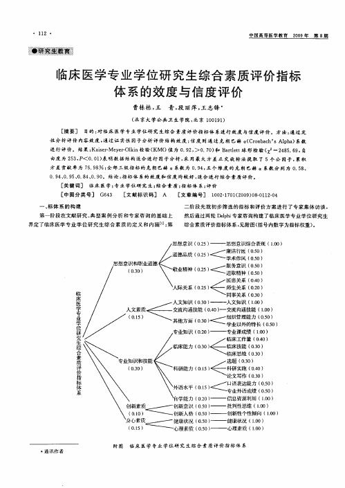 临床医学专业学位研究生综合素质评价指标体系的效度与信度评价