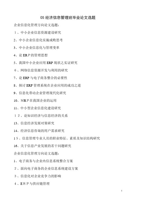 05经济信息管理班毕业论文选题