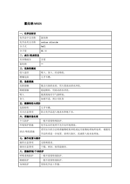 氯化钠MSDS