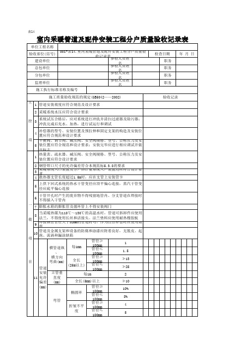表14.室内采暖管道及配件安装工程分户质量验收记录表