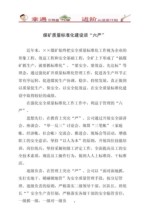 《煤矿质量标准化建设须“六严”》