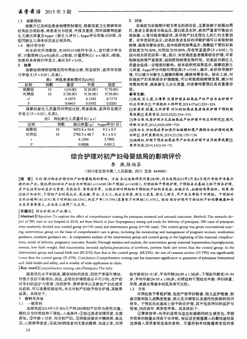 综合护理对初产妇母婴结局的影响评价
