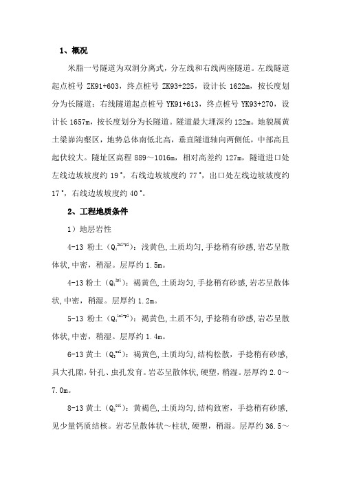 米脂隧道设计说明