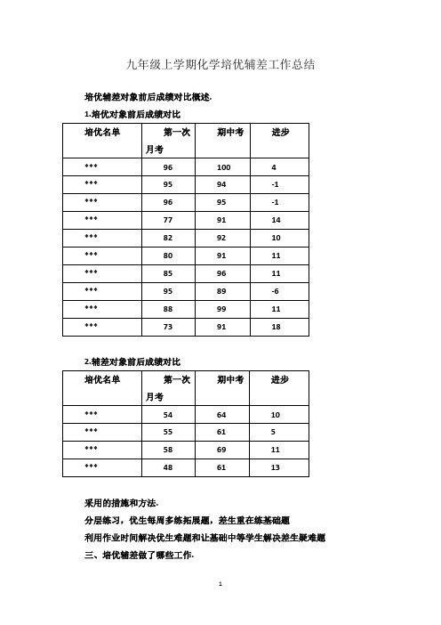 九年级上学期化学培优辅差工作总结3