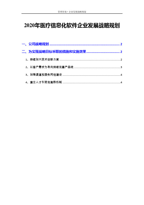 2020年医疗信息化软件企业发展战略规划
