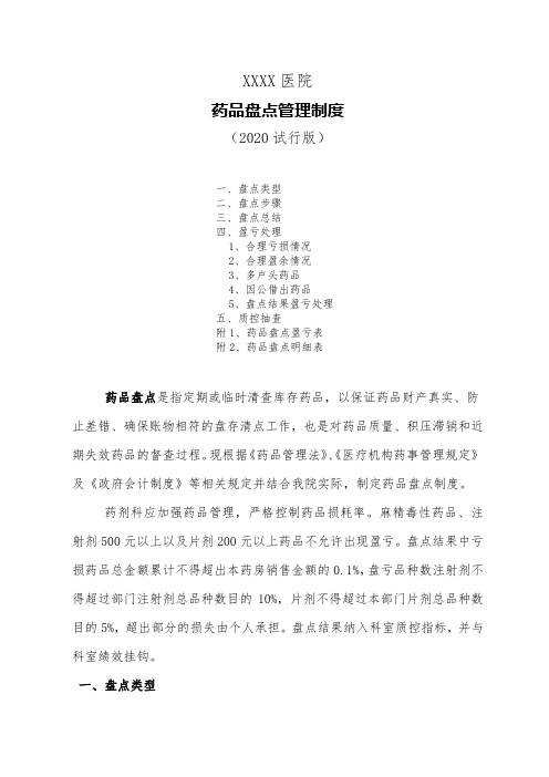医院药品盘点管理制度(2020)
