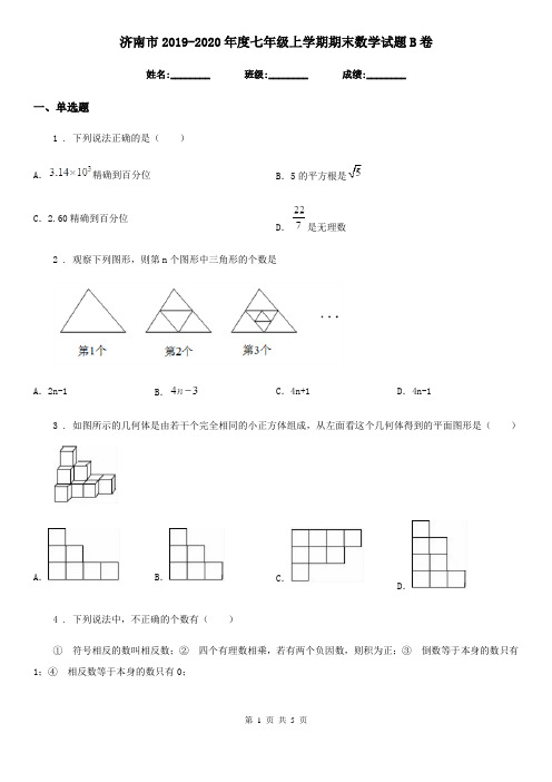 济南市2019-2020年度七年级上学期期末数学试题B卷