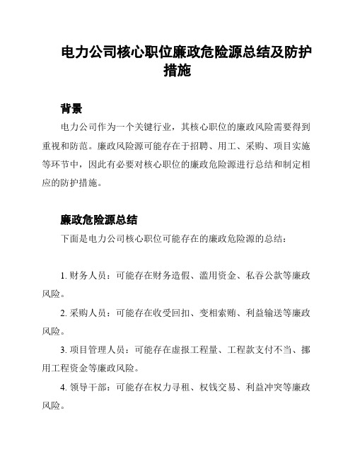 电力公司核心职位廉政危险源总结及防护措施