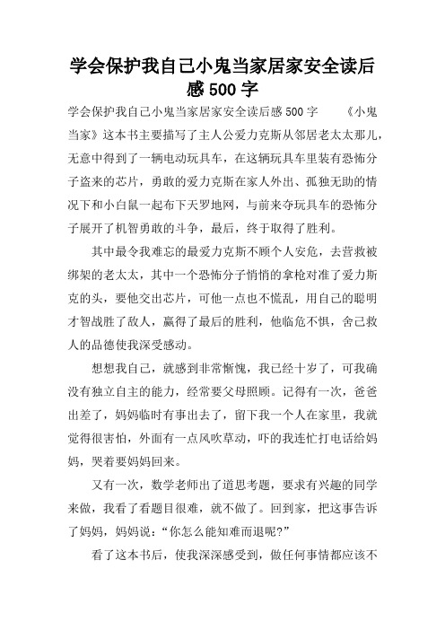 学会保护我自己小鬼当家居家安全读后感500字