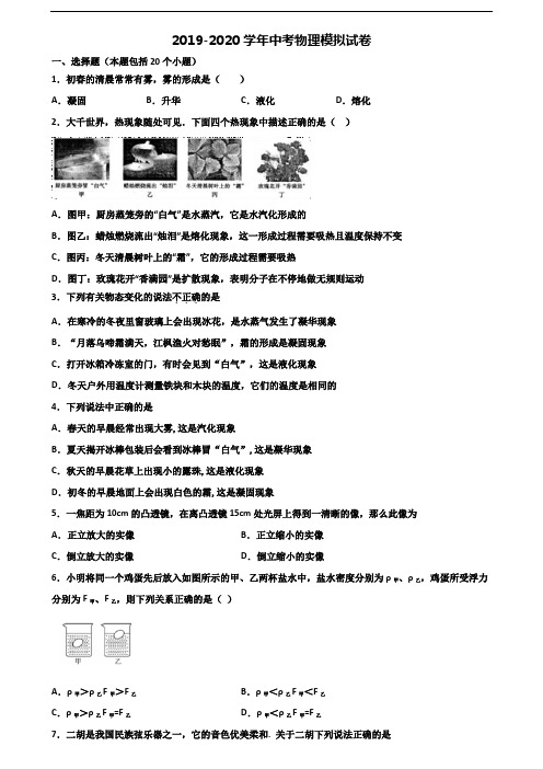 四川省雅安市2020年中考物理考试试题