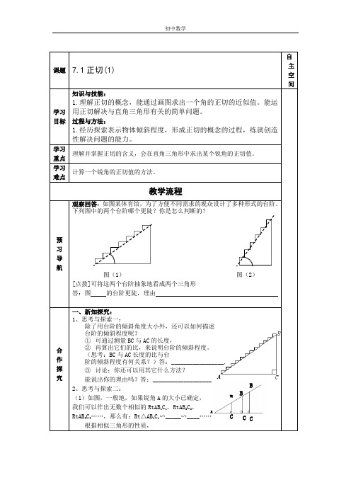 苏科版九年级数学下册第七章《锐角三角函数》教学案