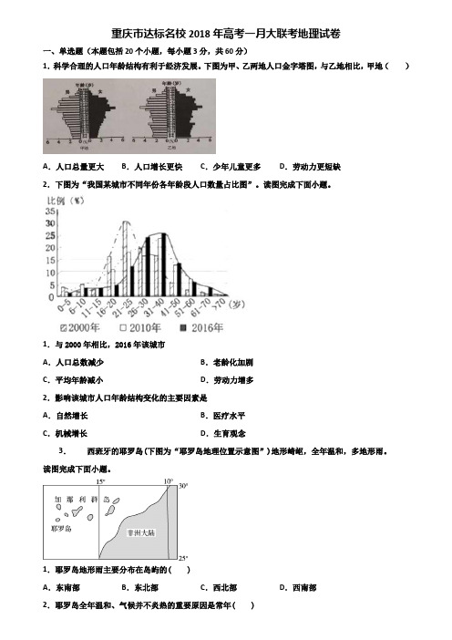 重庆市达标名校2018年高考一月大联考地理试卷含解析