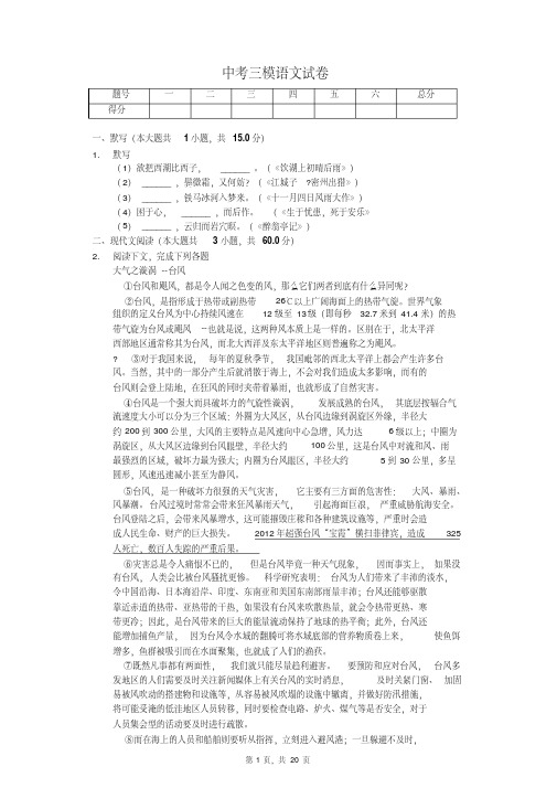 上海市中考三模语文试卷-(含答案)
