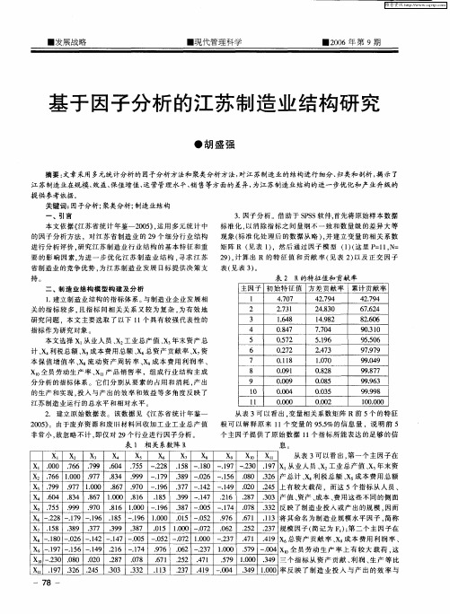 基于因子分析的江苏制造业结构研究