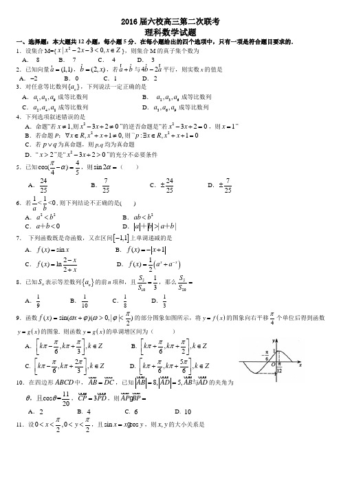 广东省“六校联盟”2016届高三第二次联考数学理试题