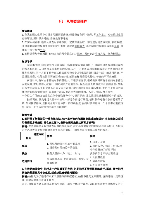 高中数学第一章统计1.1从普查到抽样知识导航北师大版必修3word版本