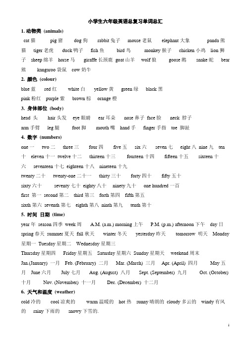 人教版小学六年级英语总复习单词汇总