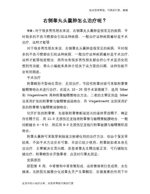 右侧睾丸头囊肿怎么治疗呢？