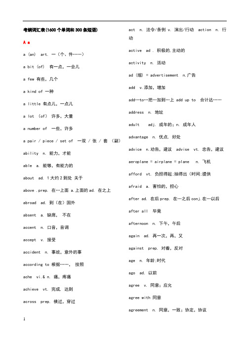 2018中考英语考纲词汇