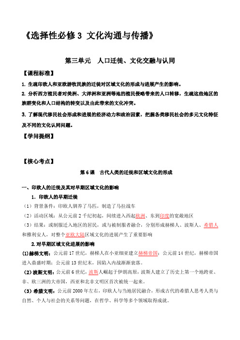 第三单元 人口迁徙、文化交融与认同+-【背记手册】高中历史全册最新核心考点必背清单 