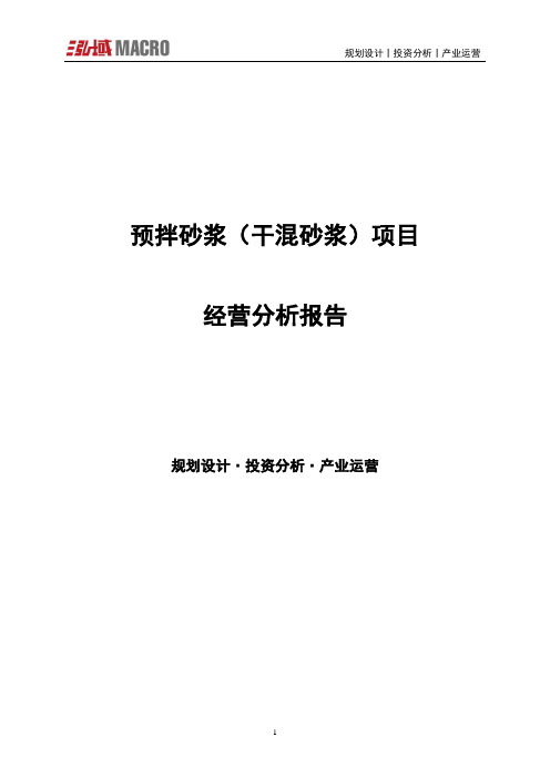 预拌砂浆(干混砂浆)项目经营分析报告