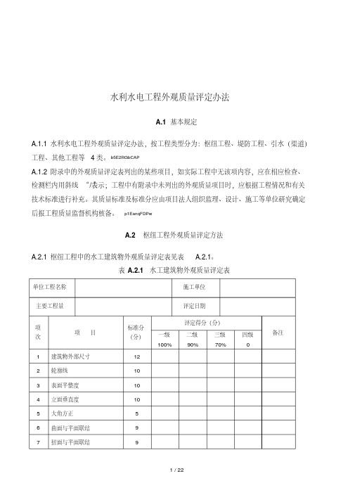 水利水电工程外观质量评定办法及表格