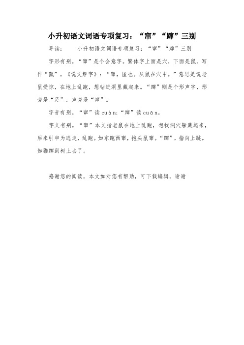 小升初语文词语专项复习：“窜”“蹿”三别
