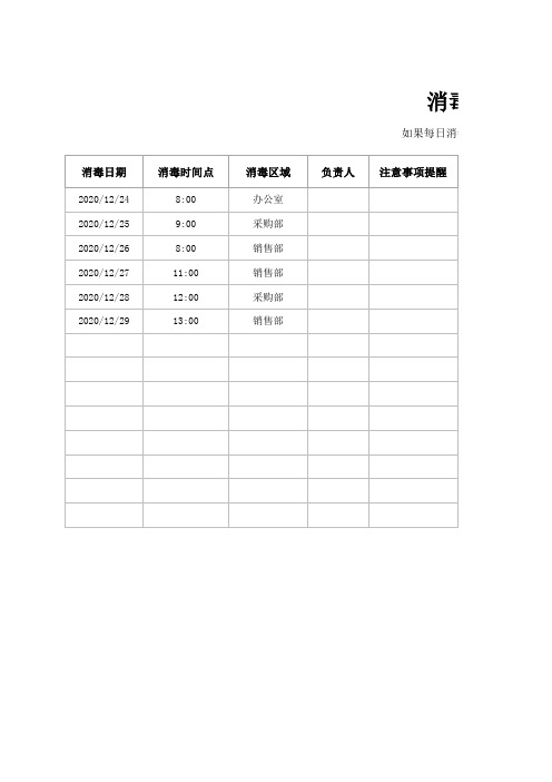 企业部门消毒记录提醒表Excel模板