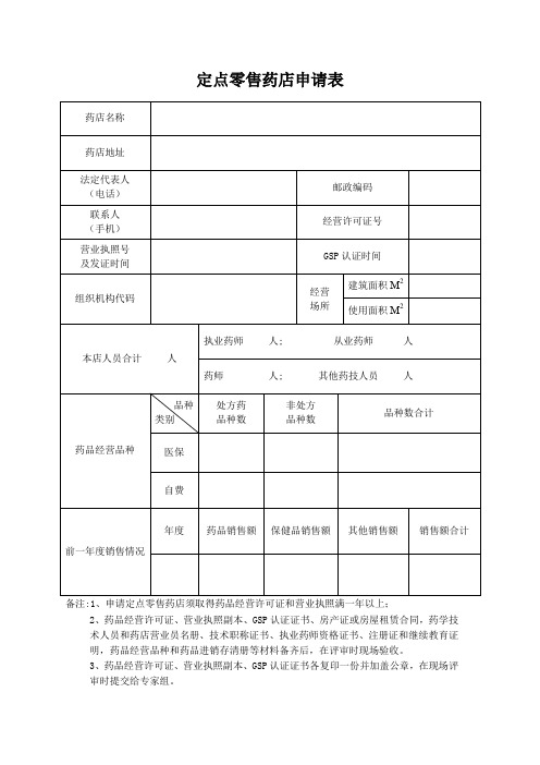 定点零售药店申请表