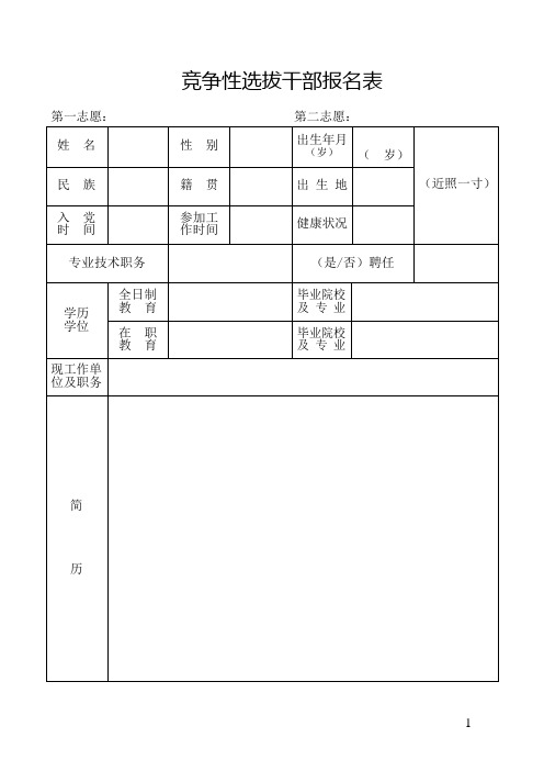 竞争性选拔报名表