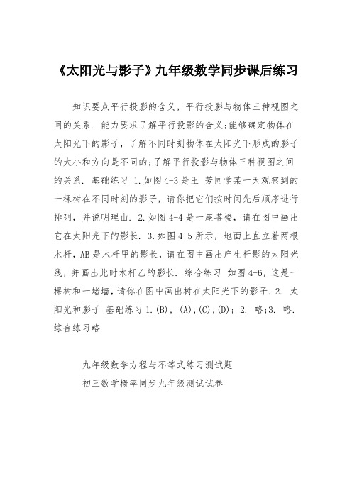 《太阳光与影子》九年级数学同步课后练习