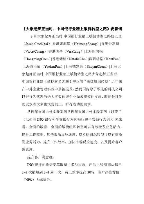大象起舞正当时中国银行业踏上敏捷转型之路麦肯锡