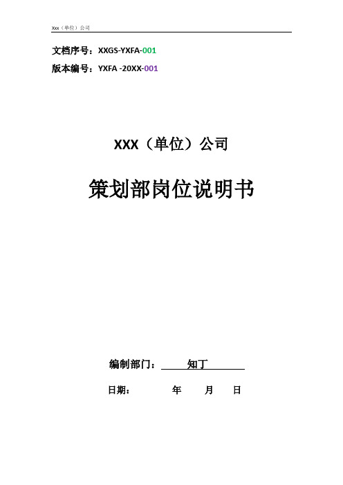 策划部岗位说明书