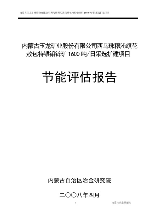 银铅锌矿1600吨日采选扩建项目节能评估报告