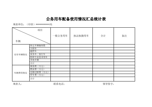 公务用车配备使用情况汇总统计表