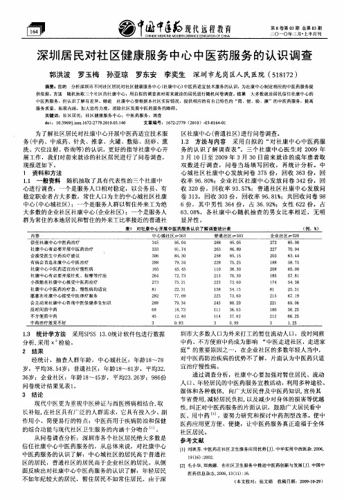 深圳居民对社区健康服务中心中医药服务的认识调查