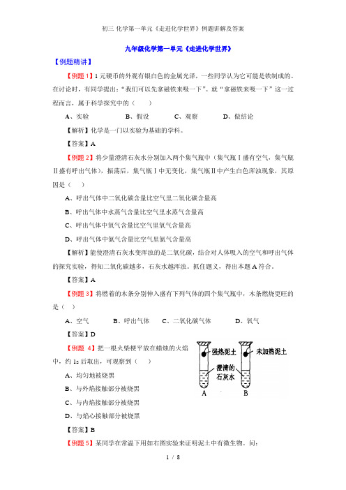初三-化学第一单元《走进化学世界》例题讲解及答案