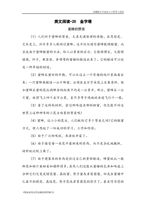 2020年部编版五年级语文下册《 金字塔》阅读理解练习题含答案
