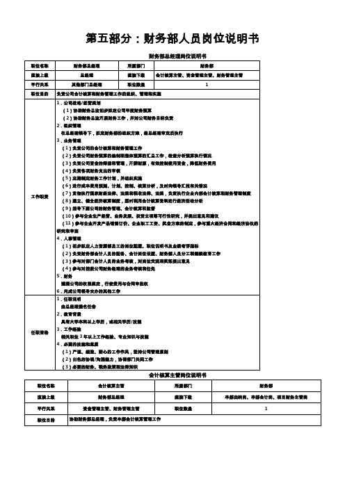 房地产制度管理--财务部人员岗位说明书